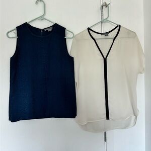 Vince XS 2 Navy and White Contrast Silk Blouses Bundle of Two